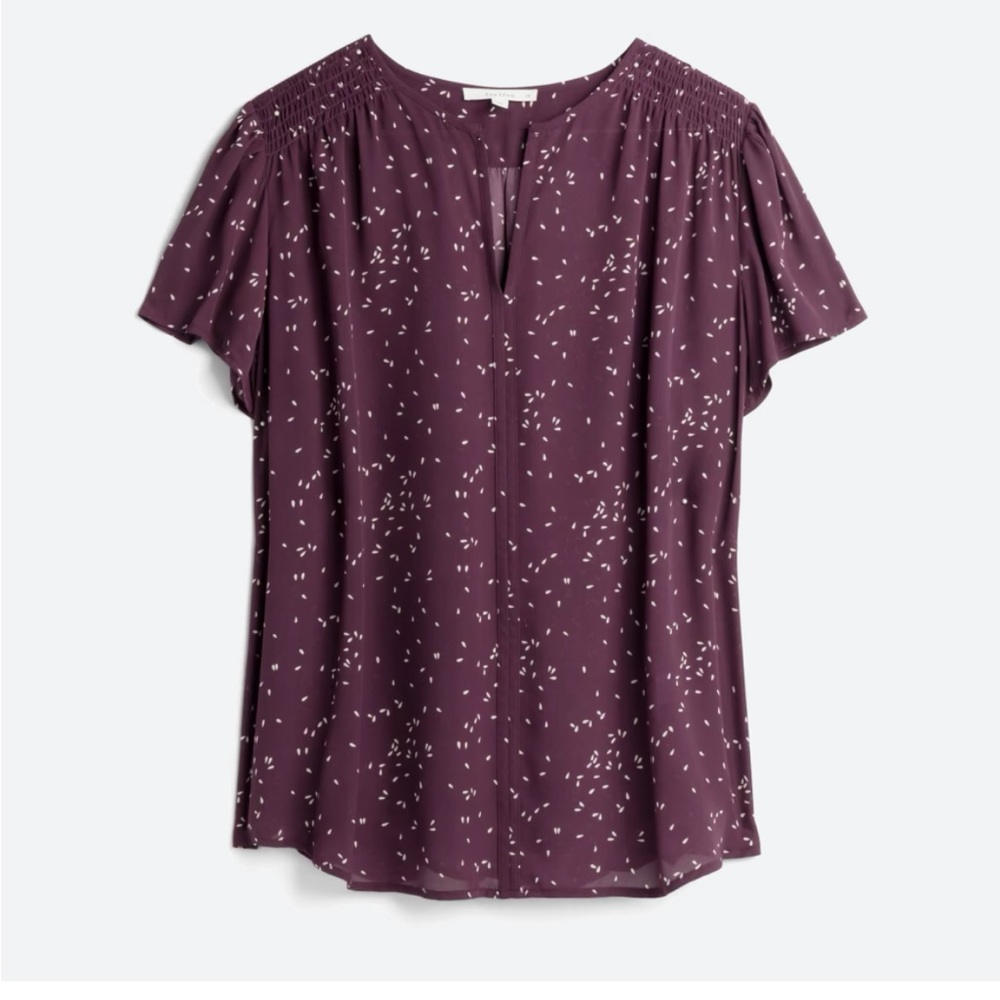 BNWT Fun2Fun Linnette Split Neck Smocked Blouse (Stitch-Fix)